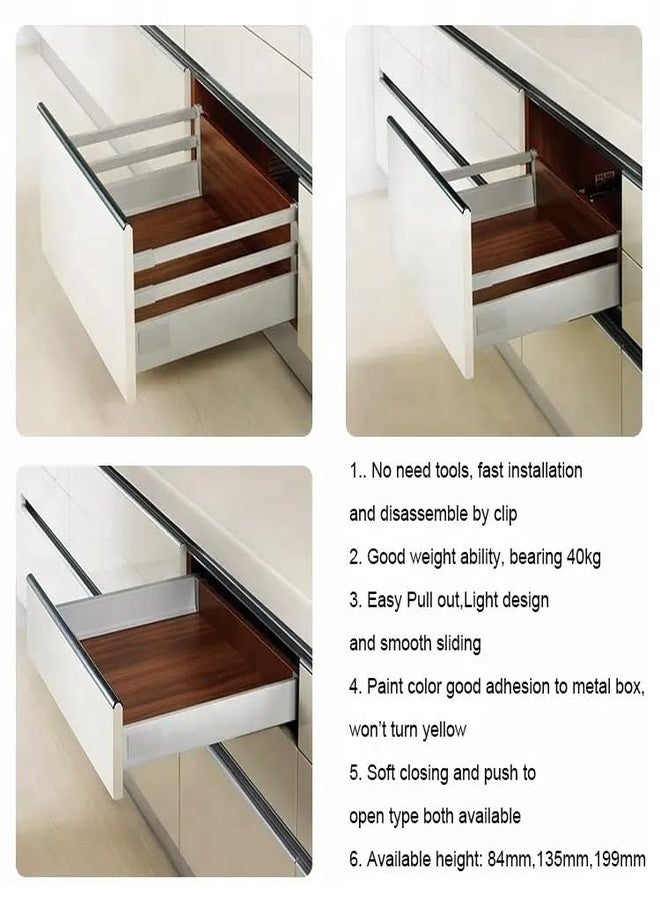 DBR Metal Innotech Drawer For Modular Kitchen & Office Tandem Box With Full Extension Double-Walled System With Railing Pack Of 1 Set White (6 X 20 Inches) - Image 2